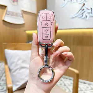 For Ford Key Fob Cover with Keychain, Soft TPU Key Fob Cover Case Shell Compatible with Ford Mustang Fusion F150 Explorer Edge Lincoln MKC MKX MKZ Smart Remote Holder
