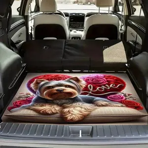 A Charming Car Trunk Mat Featuring a Rose Design with a Cute Dog, Designed to Be Non-Slip, Waterproof, And Easy to Maintain, Perfect for Suvs And Sedans, an Essential Item for Pet Enthusiasts, And an Excellent Holiday Gift