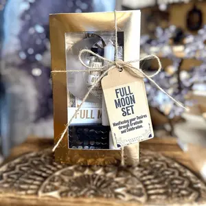 Full Moon Set Celestial Circle Ritual Set with Manifesting and Gratitude Ritual Spell Candles Gemstones Herbs for Enhanced Rituals