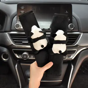 Cute Cartoon Panda Design Car Seat Belt Cover, 1 Pair Plush Car Seat Belt Protector, Car Interior Decoration Accessories, Car Interior Accessory