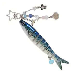 Creative fish keychain Novelty gifts for fishing enthusiasts, shells, turtles, dolphins, pendants, ocean wind design, beaded five-pointed star ring decorative keychain