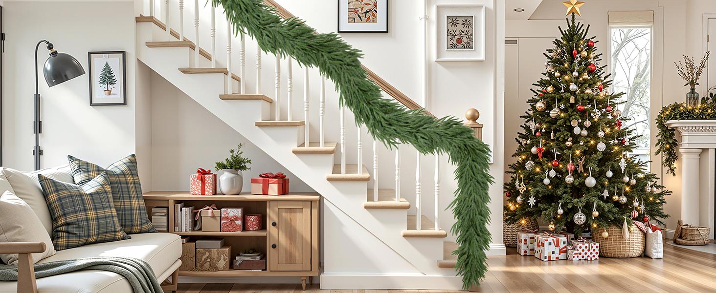 【On Sale】SHareconn 6ft 1/2/4Pack Artificial Christmas Garland, Real Touch Norfolk Pine and Cypress Pine Garland - Pine Garland, Greenery Christmas Garland for Mantle, Table, Fireplace, Indoor, Outdoor Christmas