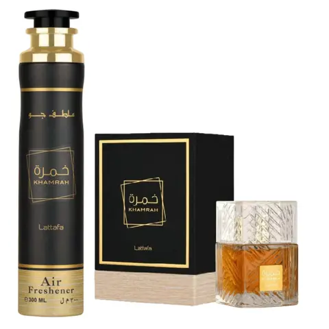 Khamrah EDP (100ml) + Khamrah Air Freshener (300ml) Set Aroma Fragrance Vanilla Perfume perfume, Scented, Premium Spray