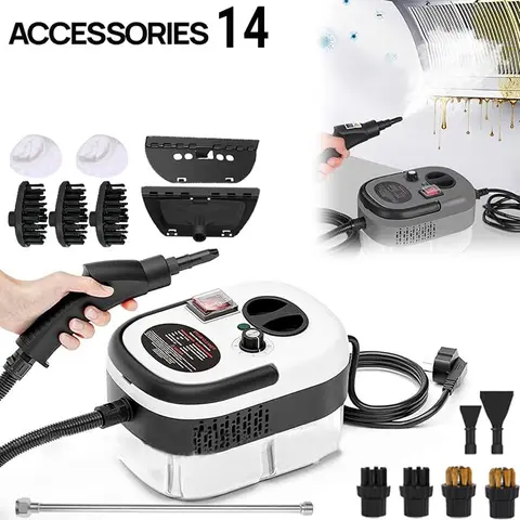 Portable Handheld Deep Cleaner Machine, 2500W Compact Fast Heat-Up with Touch Panel, 14/23 Accessories, Adjustable Levels, 1 to 1.4 L Tank, 15s Hot Steam, 2.5m Reach, Hard Floor Grout Clean, Father’s Day Gift for Home Users