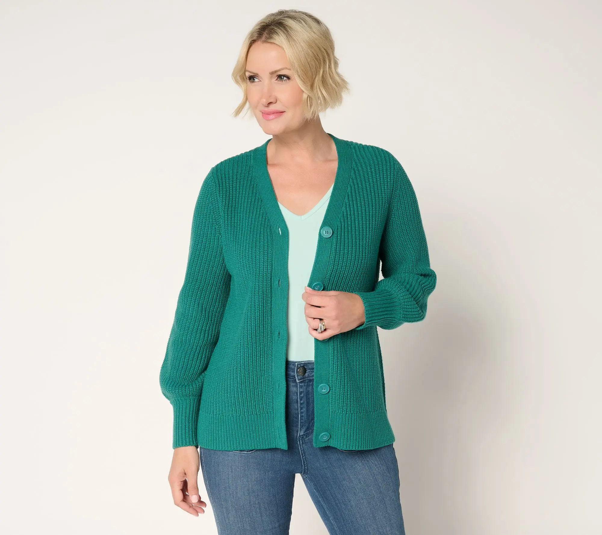 Belle by Kim Gavel Chunky Shaker Knit Bishop Sleeve Cardigan