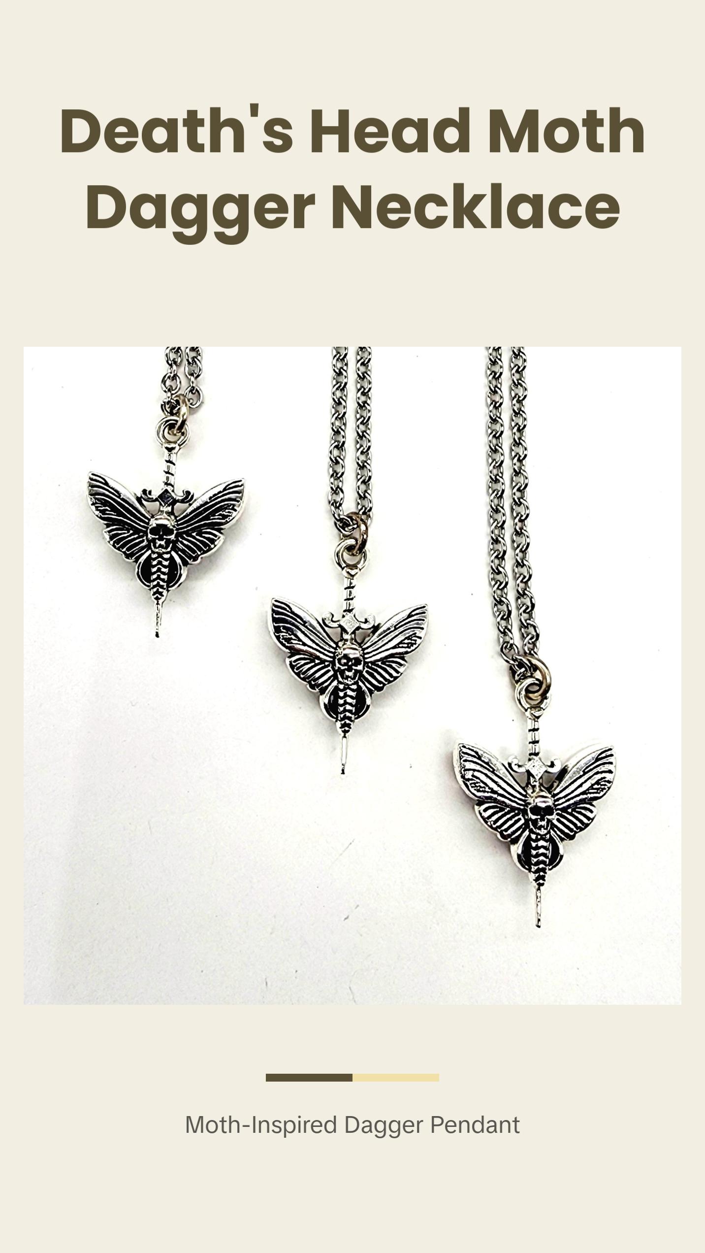 Death's Head Hawkmoth Dagger Necklace // Stainless Steel Chain
