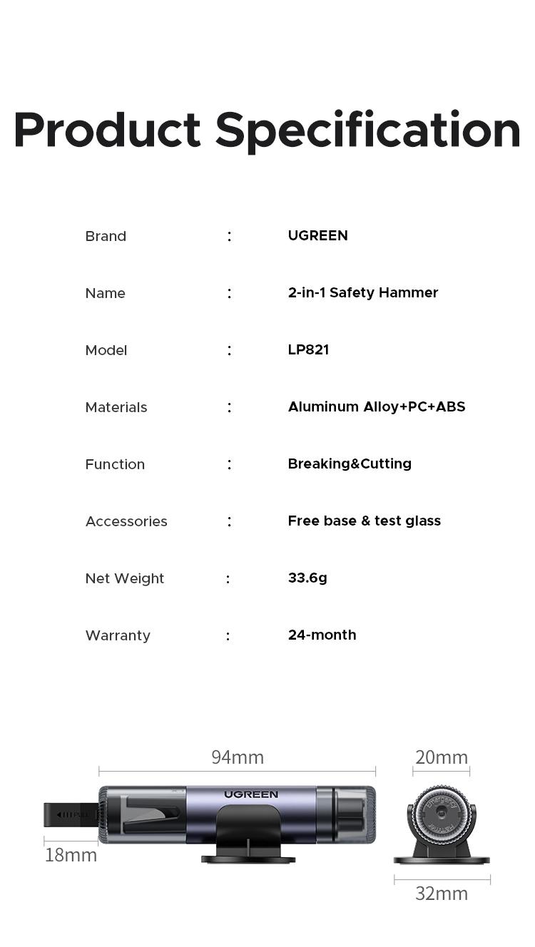 (Buy 1 Get 1 Free) UGREEN 2-in-1 Seatbelt Cutter and Window Breaker,Car Hammer Seatbelt Cutter Window Breaker Emergency Escape Tool, Safehammer Glass Breaker for New Cars,Black，TikTokShopBlackFriday ,TikTokShopHolidayHaul