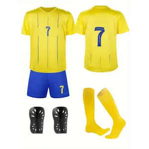 Football Jersey Set - Youngsters' and Teenage Football Jersey Set with 4 Products, No.7 Jersey, Shorts, Socks & Protective Gear Soccer Athletic Bottoms