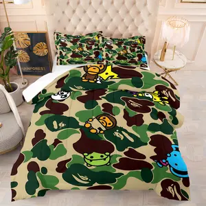 Cartoon camouflage pattern, including 1 quilt and 1 or 2 pillowcases without pillow inserts, suitable as holiday or birthday gifts, as soft bedroom decor for children and adults, Bedding Sets