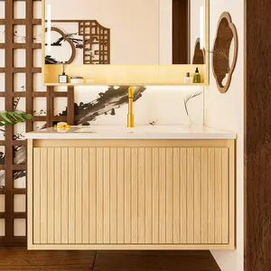 30'' Fluted Bathroom Vanity with Sink Combo, Floating Sink Bathroom Vanity Wall-Mounted Bath Room Vanities with Drawers, Bath Storage Cabinet