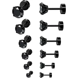 YADOCA 6Pairs Hypoallergenic Flat Back Earrings 316L Stainless Steel Studs for Sensitive Ears, 3-8mm Cubic Zirconia, Stylish Jewelry for Women Men - Silver