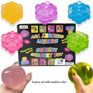 6pcs - Random Color Kawaii Aesthetic Apple Soft Shell Toy Soft Shell Toy Fruit/Ocean Shell shaped Stress Ball, Transparent Soft Toy Sparkling Jelly Squeezing Ball