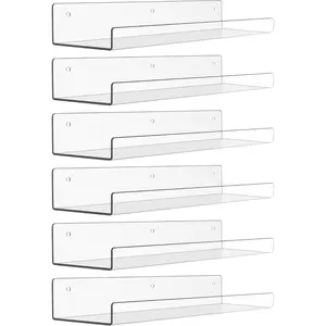 6 Pack Acrylic Shelves for Wall Storage, 15" x 4“ Floating Bookshelves for Kids