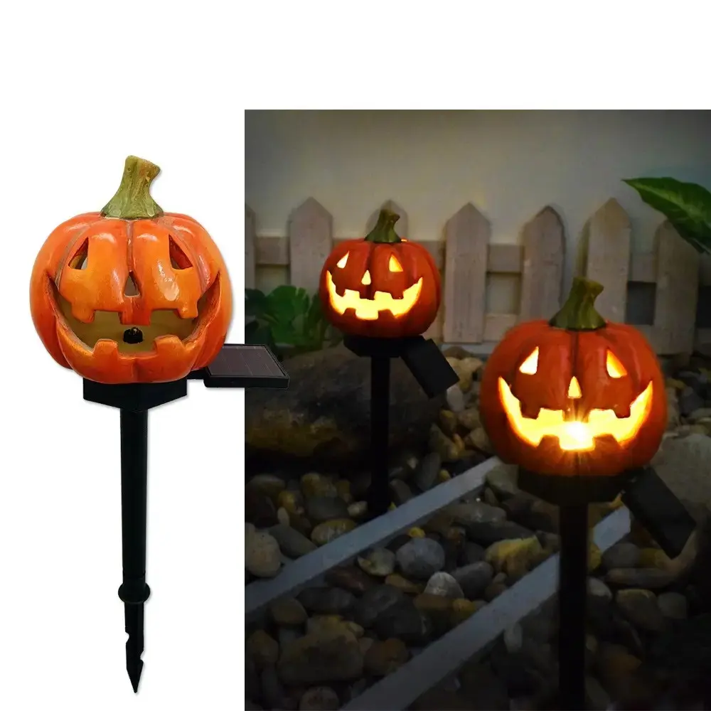 Classic Jack-O'-Lantern Solar Garden Stake Light | Waterproof Halloween Pumpkin Pathway Light | Outdoor Yard Lawn Patio Festive Decor