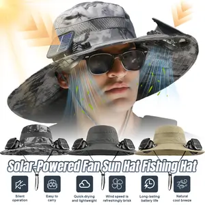 Outdoor Solar Powered Sun Hat with Fan, Rechargeable Cooling Hat, Wide Brim, UPF50+ Protection
