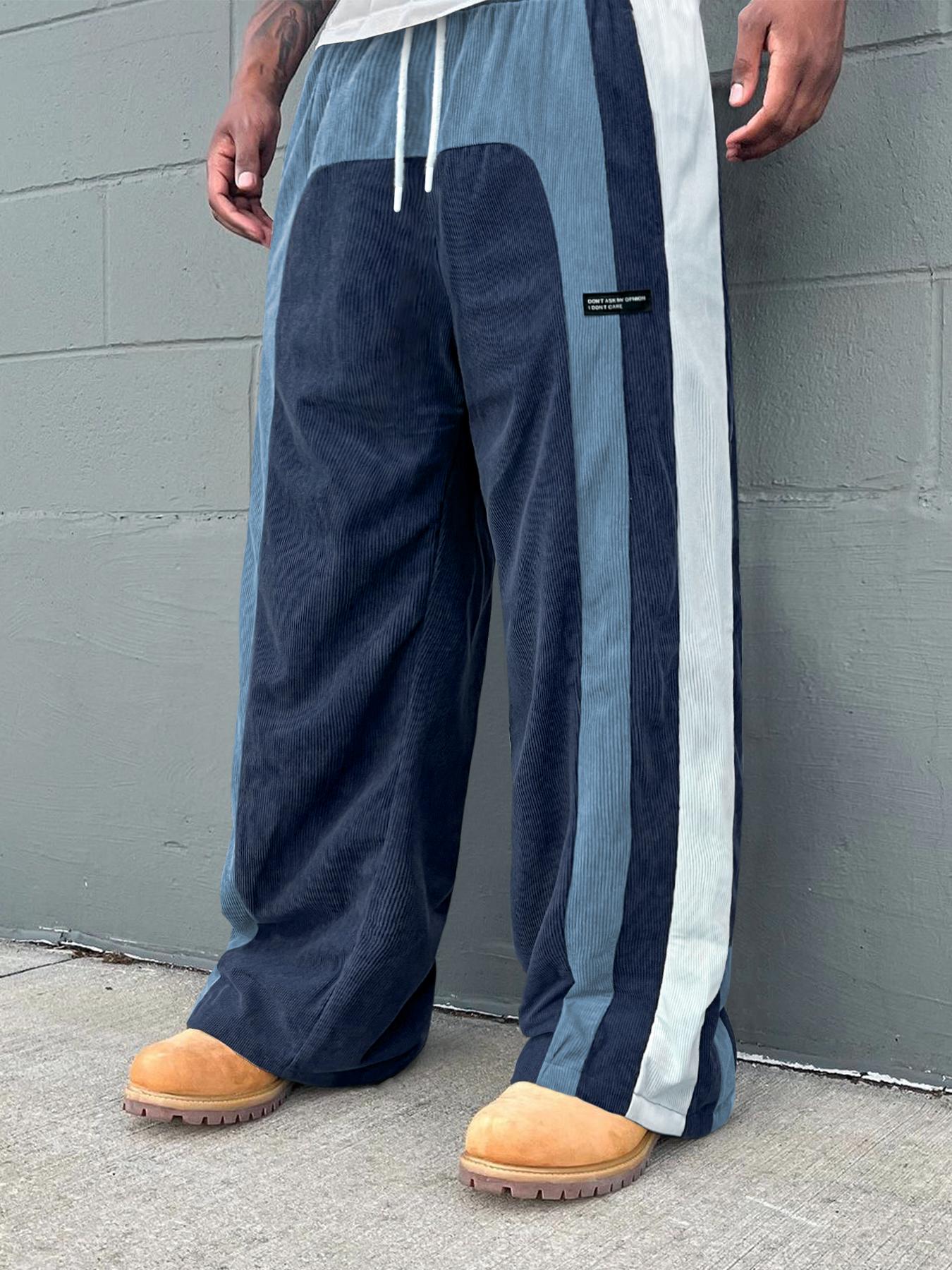 Casual Pants，Patchwork Casual Pants Three-color patchwork corduroy versatile retro straight-leg pants; unisex spring/summer loose wide-leg pants; drapey casual pants in Maillard tones