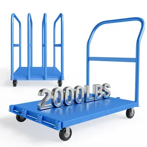 2-in-1 Heavy Duty Platform Truck Cart, 2000 Lbs Capacity Dolly with 5" Swivel Casters, 24×37” Flatbed Cart with Side Rails for Moving & Storage