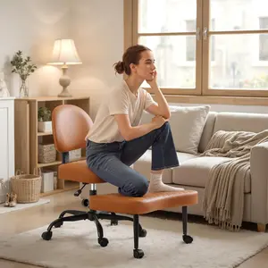 Homall Ergonomic Cross Legged Office Desk Chair with Wheels, 360° Swivel and Adjustable Height for Meditation and ADHD,Criss Cross Kneeling Chair with Lumbar Support ,Leather material for waterproof