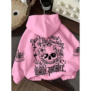 Floral Halloween Skull Hoodie, Loose-Fit Korean Style Pullover, Fall & Winter Thick Fabric, Multiple Colors Available