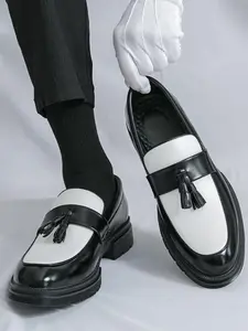 Men's Fashionable Colorblock Tassel Design Loafers, 2024 New Style Stylish British Style Slip-on Shoes for Party, Daily Clothing Decor for Men Dainty Gift for Your Love