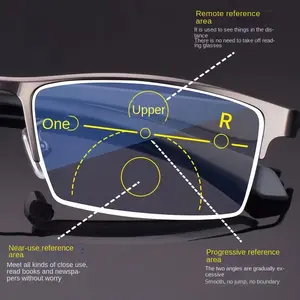 TR90 Photochromic Progressive Multifocal Glasses Smart Anti-Blue Light Auto Color Changing Auto Zoom Steel Frame Bifocals for Men and Women
