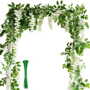 Artificial Wisteria Flower Ring, 2x2m/7ft Fake Wisteria Garland, Garden Wall Decor, Home Outdoor Wedding Party Decoration