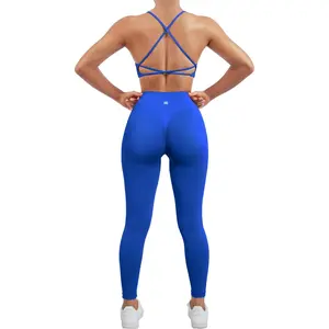 SUUKSESS Women Seamless Workout Sets Strappy Sports Bra High Waist Booty Leggings Outfits