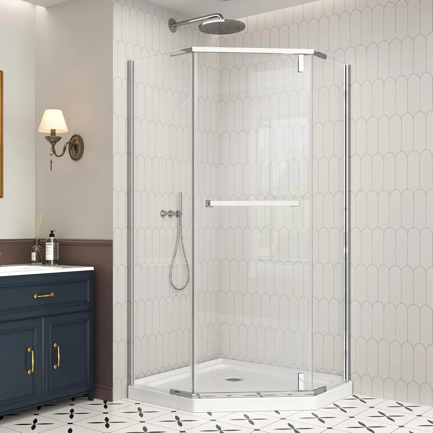 Neo-Angle Frameless Shower Door, 36" D x 36" W x 72" H Corner Shower Enclosure, 1/4" ANSI Tempered Glass with Explosion-Proof Film Nano Coating, Chrome, Shower Base Not Included