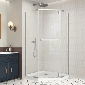 Neo-Angle Frameless Shower Door, 36" D x 36" W x 72" H Corner Shower Enclosure, 1/4" ANSI Tempered Glass with Explosion-Proof Film Nano Coating, Chrome, Shower Base Not Included