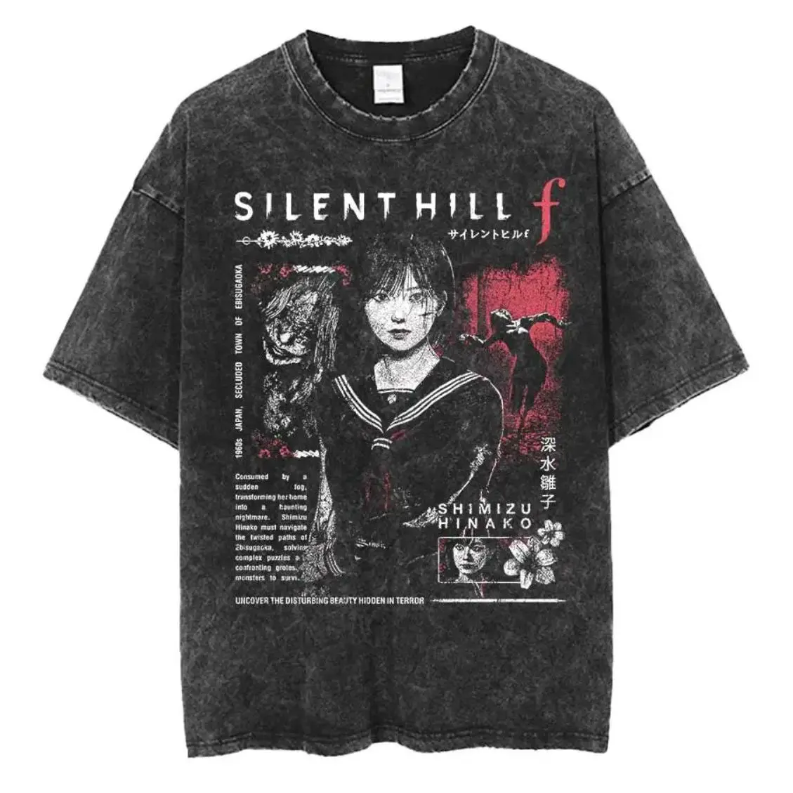 Vintage Horror Graphic Printed Menswear Tops, Hip-Hop Style Garment-Washed Apparel for All Seasons