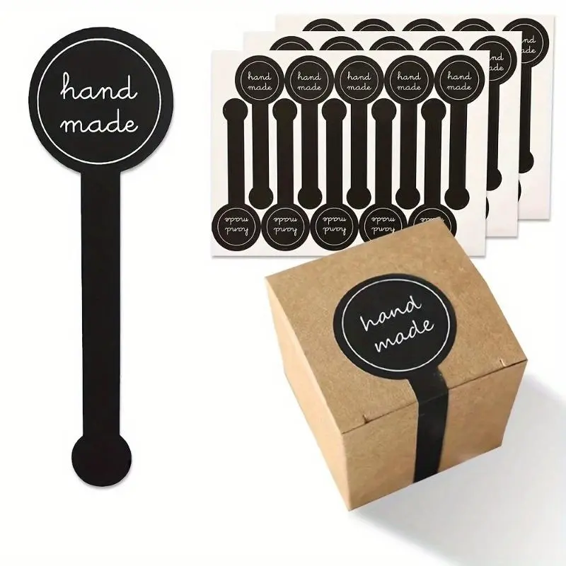 100 Stickers 10pcs Long Strips Handmade Stickers Black Long Label Biscuit Cake Baking Packaging Adhesive Stickers Baking Decoration Round Labels Decorative Labels