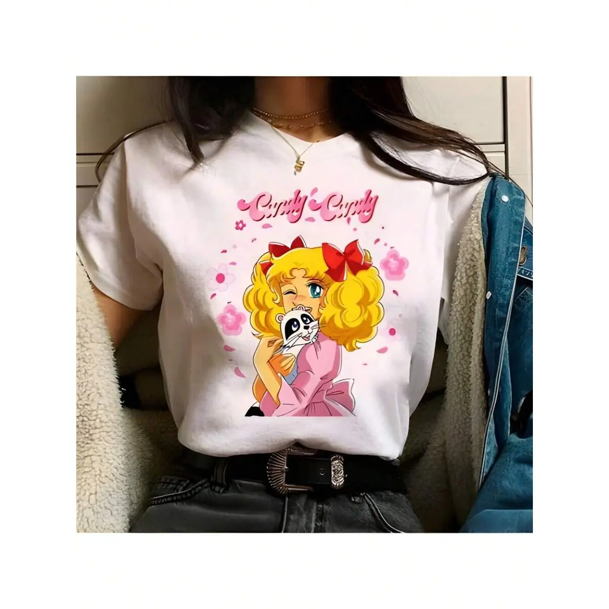 With Candy Candy Anime Design ,Casual Print,Comfortable And Versatile,Letter Pattern Pure Cotton Printed T-Shirt,Unisex Style