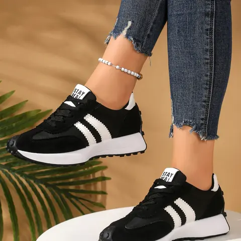 Women's Sporty Patchwork Sneakers, Textile & PU Material, Casual All-Season Footwear, Comfortable Breathable Design, Lightweight Casual Sneakers, Trending Sneakers, Trendy Fashion Sneaker, All Seasons Sneakers