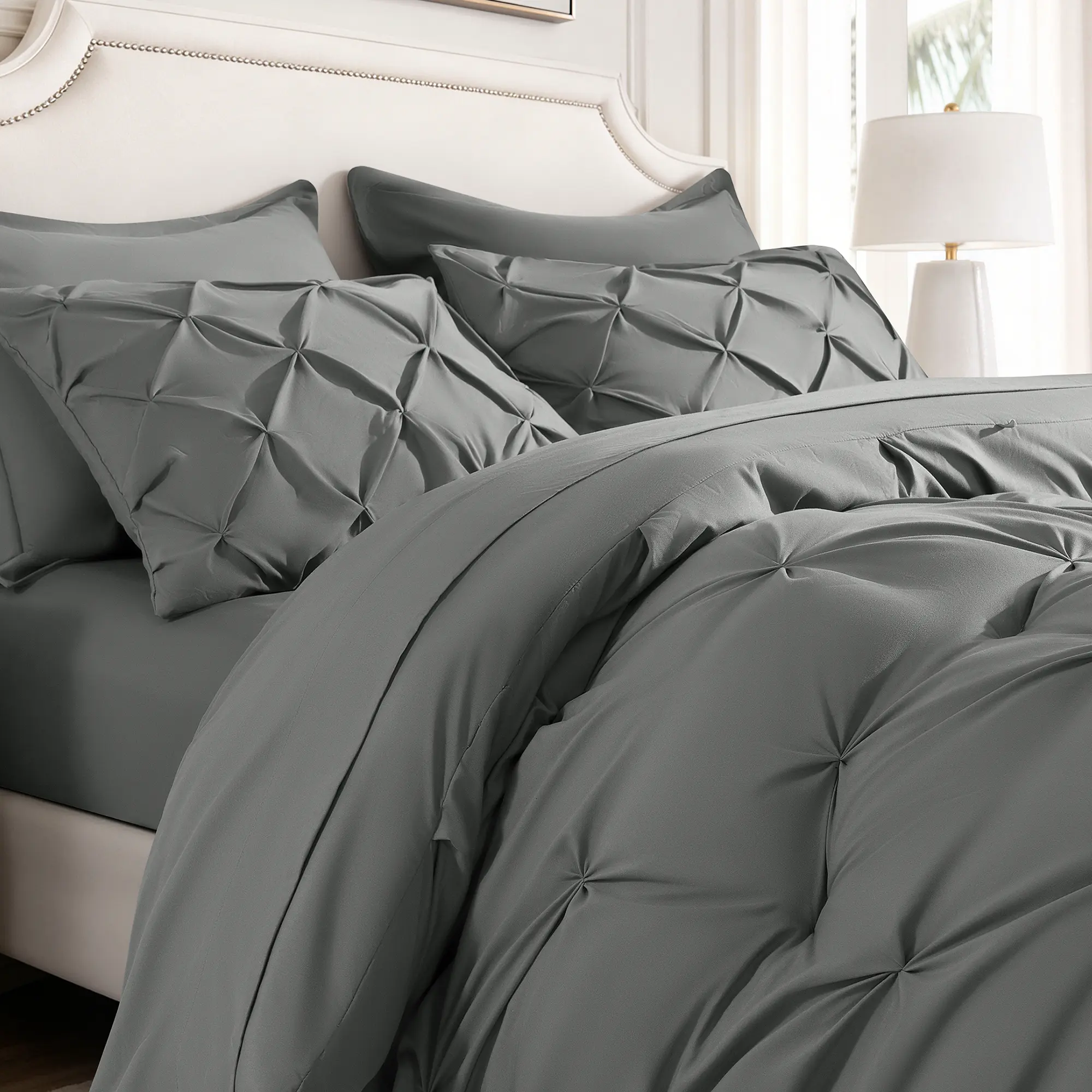 7PCS Luxury Comforter Set – All-Season Pintuck Bedding with Ultra-Soft Comforter, Sheets, and Pillowcases, Cozy Bed  Modern Homes,back to school,back to school shopping,home decor