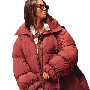 Free People Solid Cotton Candy Puffer Jacket, maroon, size small, BUT runs very oversized. size dimensions in pictures. new to you