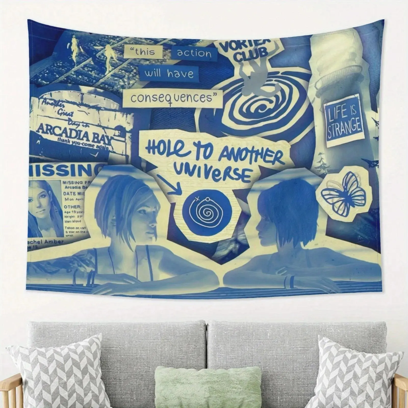 Life Is Strange Cartoon Game Print Polyester Tapestry - Lightweight, Machine Washable Home Decor for Bedroom, Gaming Fans Gift, Buddhism-Inspired Hanging Cloth with Table Photo Design for Love, Thanksgiving, Anniversary Spaces