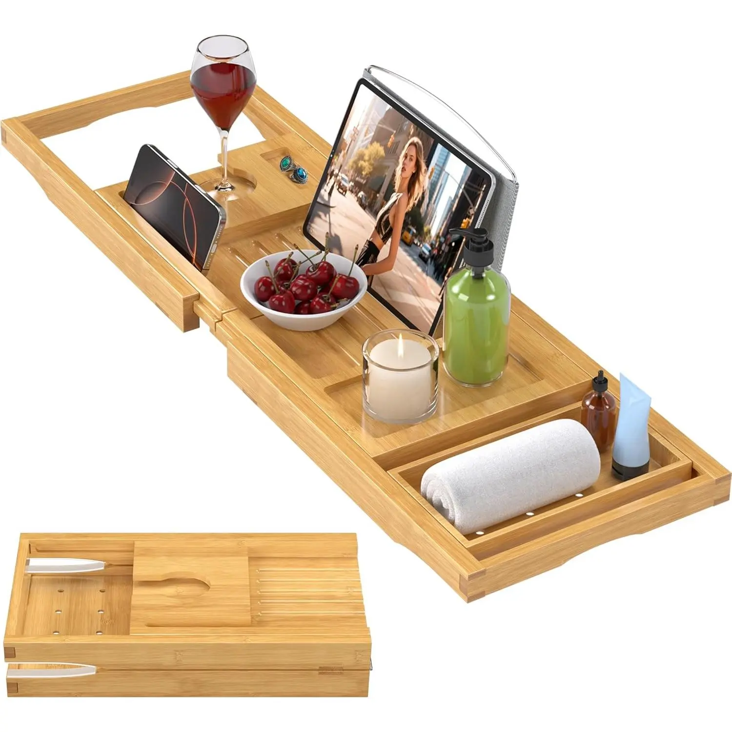 Foldable Bathtub  Tray for Tub, Expandable Bath Table Trays, Bathroom Accessories for   & Mothers Day & Birthday Gifts for Couples,