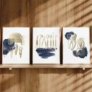 3pcs Unframed 2D Flat Dental Clinic Art Prints, Orthodontics & Anatomy Canvas Posters, Medical Teeth Wall Art for Office Dentist Clinic Decor, Art Wall Decoration