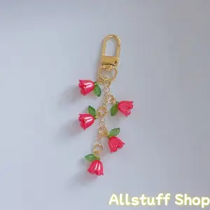 Orchid Keychain with Tassel Beads, Key Ring Bag Charm Car Key Pendant Earphone Case Accessory Women's Gift Cute Chain Orchid Keychain Decorative Buckle Creative Style Keychain, Backpack Pendant, Bag Ornament, Birthday Gift Party Favor