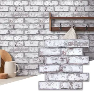 Commomy 10Pcs 3D Faux Brick Wall Sticker - DIY Self-Adhesive Foam Wall Panels for Bedroom, Living Room, Kitchen Backsplash, Fireplace, 11.8"X11.8"