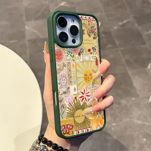 Magnetic Protective Case for iPhone 17 16 E Pro Max 15 Plus 14 13 12 11 XS XR, Y2K Sun & Floral Collage Art Pattern | Lightweight, Shockproof, Silicone, Protective, and Trendy