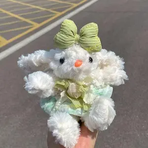 Cute Floppy-Ear Rabbit Plush Keychain - Bow-Decor Soft Doll Pendant, Y2K Aesthetic Charm for Backpack Purse, Car Interior, Perfect Gift for Women (Sports & Outdoor Accessory)