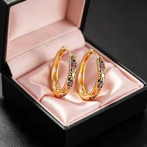 Gold Plated Multicolor CZ Leaf Hoop Earrings, Hypoallergenic Colorful Crystal Huggie Hoops for Women, Daily & Party Wear