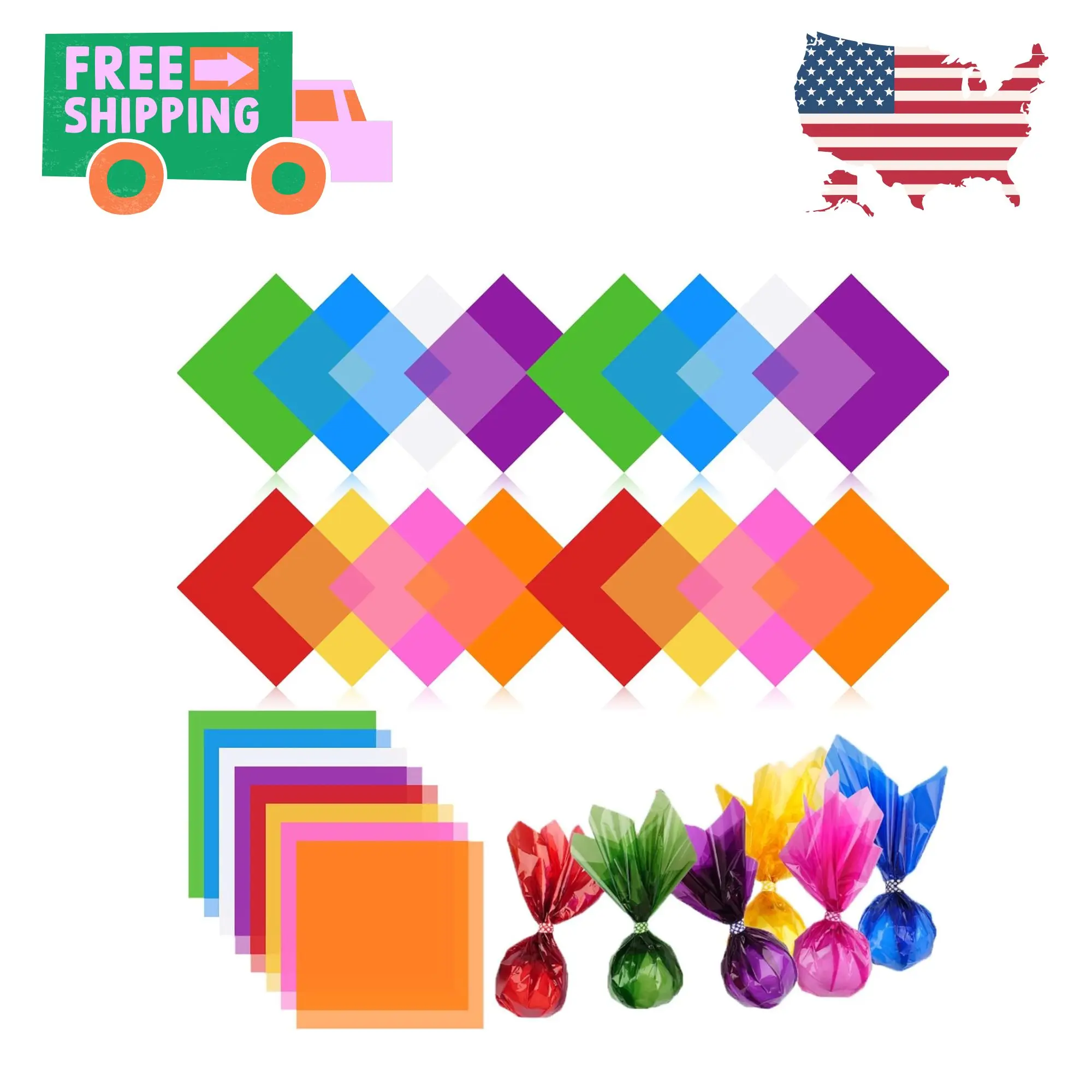 120 PCS Cellophane Colored Sheets (7.5x7.5 Inches)