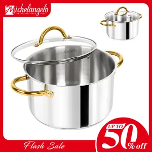 MICHELANGELO Stainless Steel Stock Pot - 6/8 Quart Pot with Lid, Soup Pot Induction Compatible, Cooking Pot with Riveted Handle, Oven & Dishwasher Safe Ceramic Cookware Ceramic Nonstick Cookware
