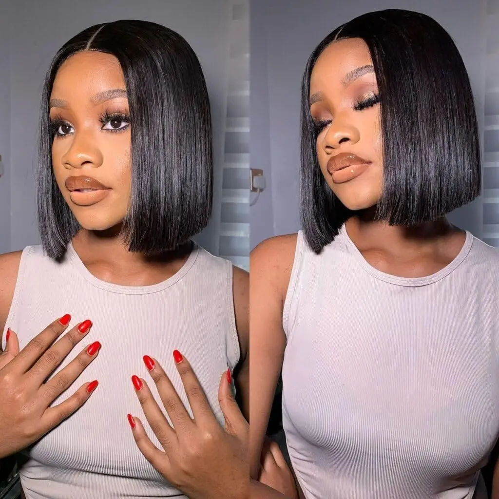 LADIARYF Glueless Bob Wig Straight Human Hair 4x4 Pre Cut Lace Closure Front Wig Brazilian Bob with Elastic Band Quick & Easy Put On in 3 Seconds