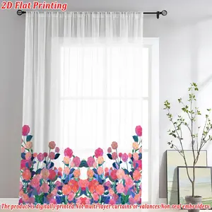 Transparent Thin Sheer Curtain with Colorful Floral Pattern, Durable Polyester Fabric, Anti-Fade, Wrinkle Resistant, Washable, Home Decor, Net Curtains