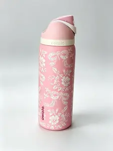 Owala 32oz  Floral Print Insulated Stainless Steel Water Bottle with Straw, 32oz | Leak Proof, BPA-Free, Cute Pink Design for Travel & Daily Use Drinkware Flasks Bottled Mug Tumbler Portable Glass Juice Lids and handle steel tumbler Plaid Stranger Things