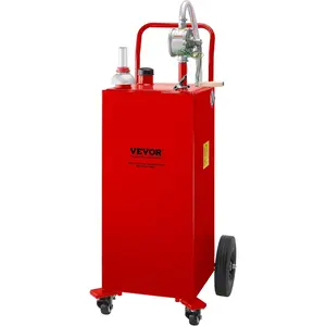 VEVOR 30 Gallon Fuel Caddy, Gas Storage Tank & 4 Wheels, with Manual Transfer Pump, Gasoline Diesel Fuel Container for Cars, Lawn Mowers, ATVs, Boats, More, Red