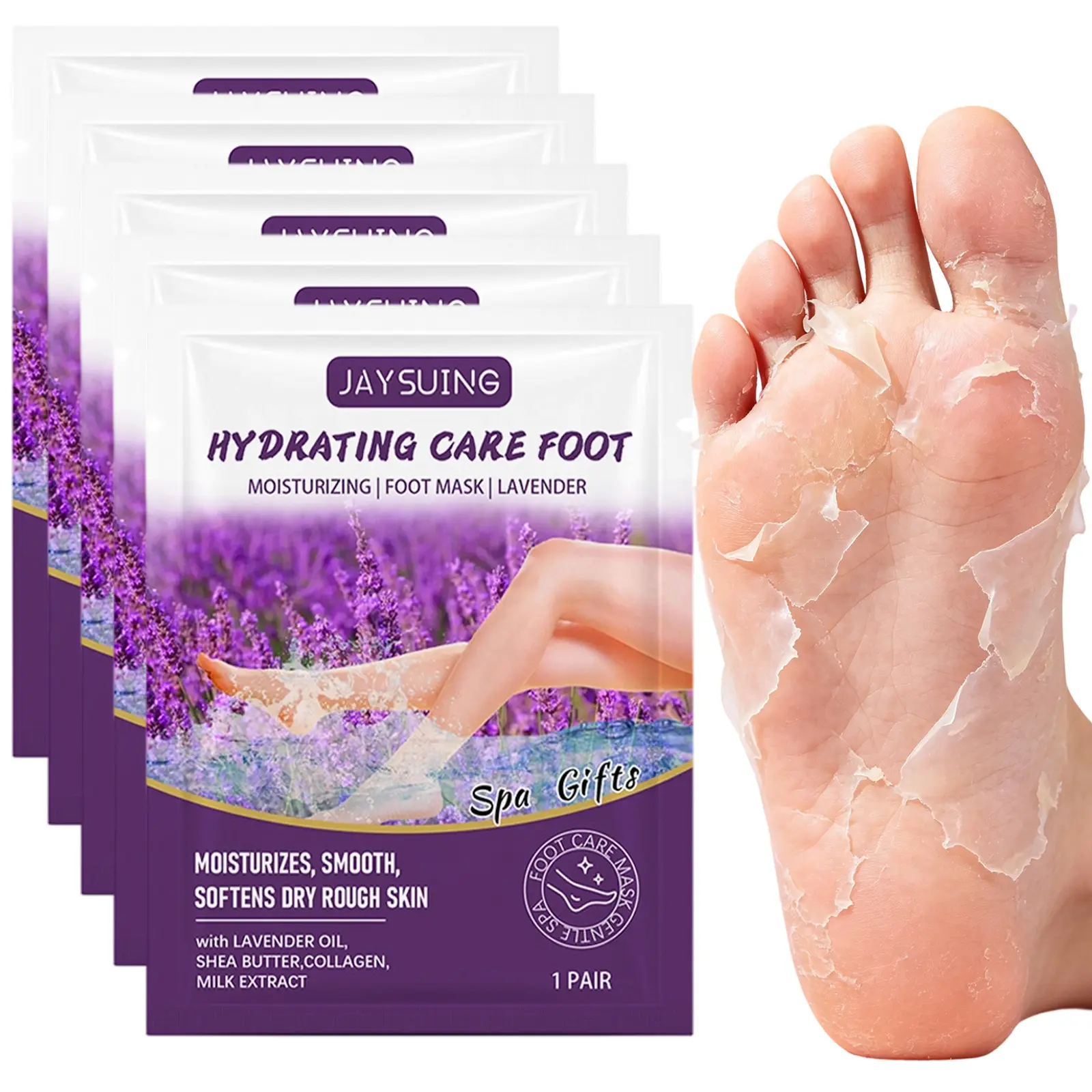 5 Pack Lavender Exfoliating Foot Mask,Exfoliator Peel Off Calluses Dead Skin Callus Remover,Foot Mask for Dry Cracked Feet,Foot Peel Mask for Men and Women Feet Peeling Mask for Mothers Day Gifts Nail Exfoliate